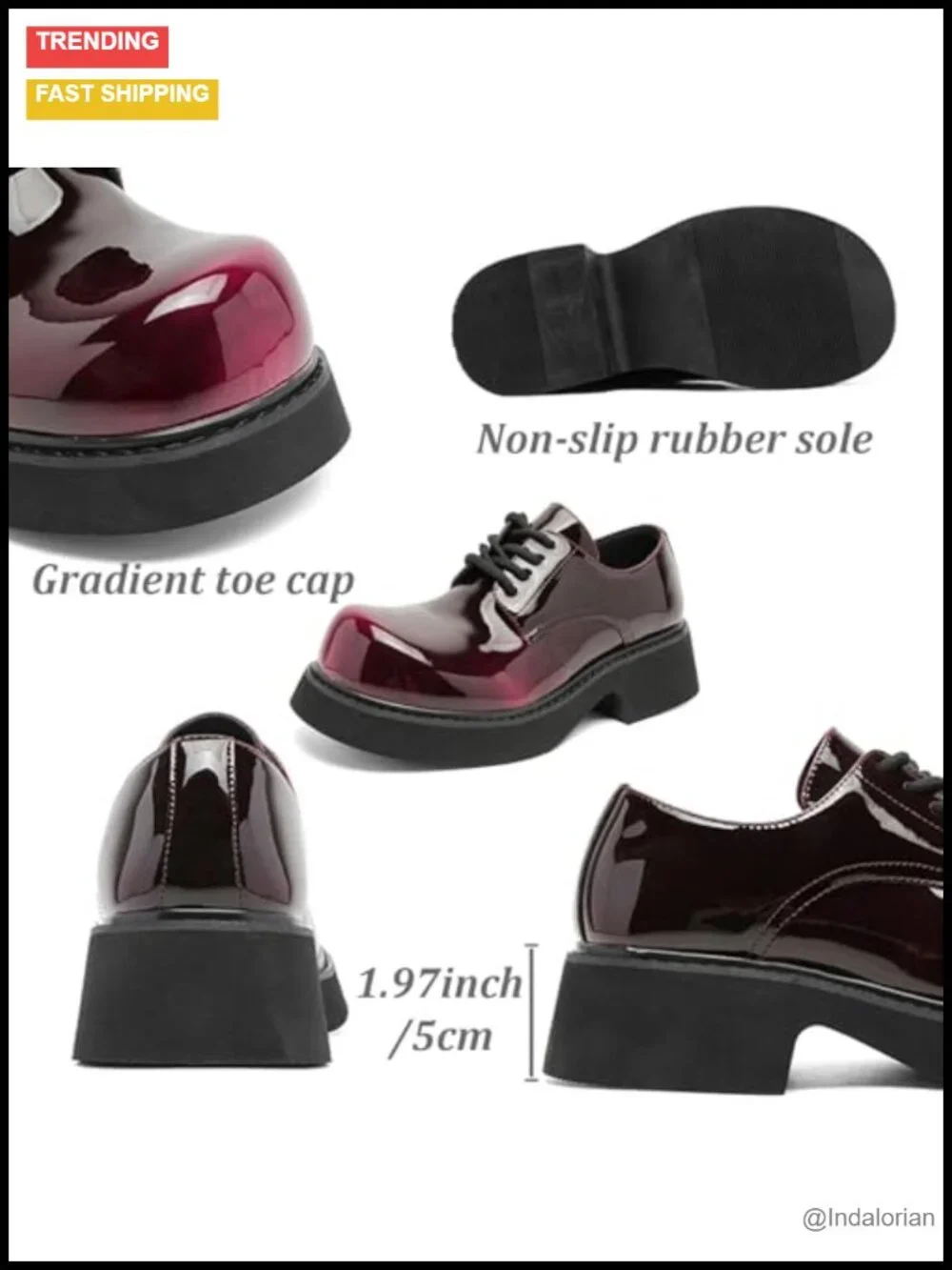 Patent Leather Chunky Platform Oxfords Lace Up Non Slip Dress Shoes
